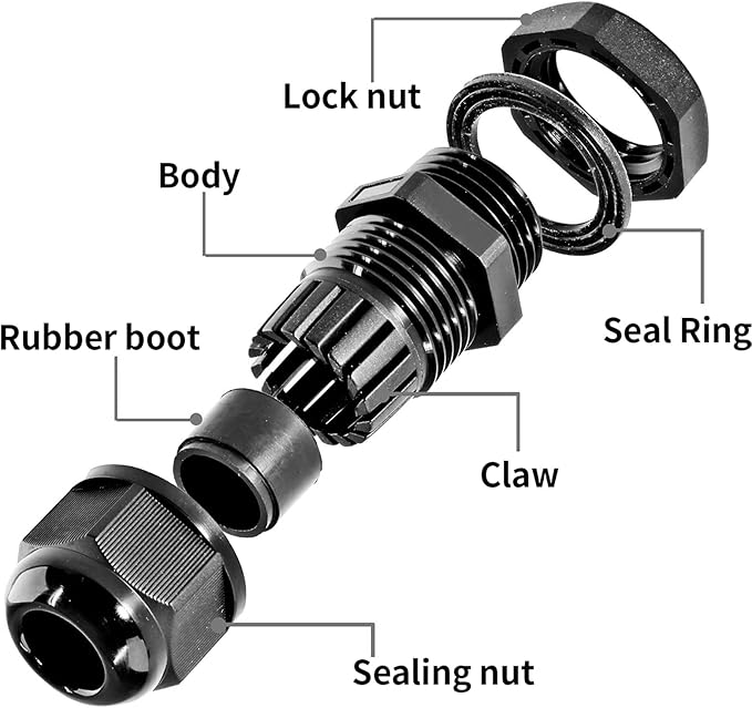 10 Pcs 1/4" NPT Nylon Cable Glands, IP68 Waterproof Adjustable Cord Grip Cable Connector Strain Relief Wire Protectors for 4-6mm Cable Diameter, Black