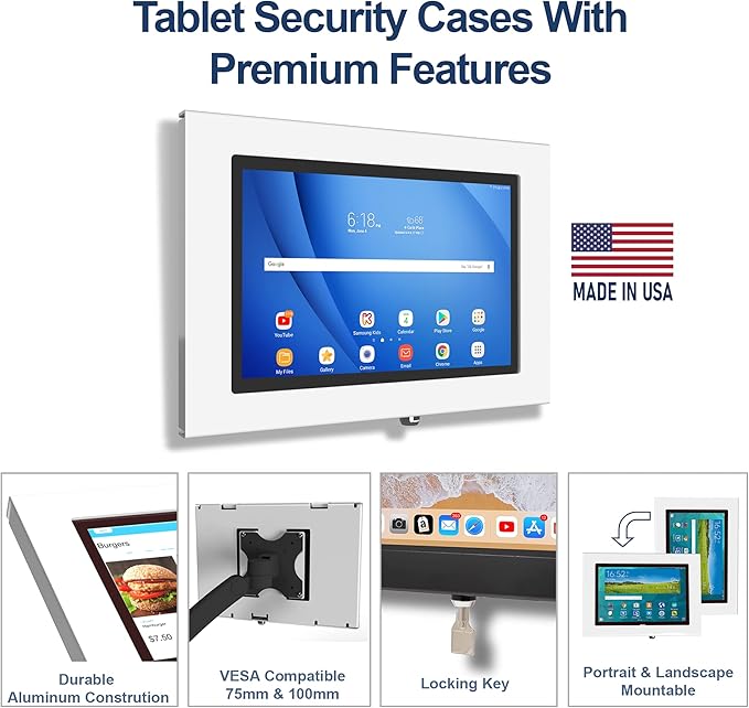 TABcare Locking Anti-Theft Metal Case for Samsung Galaxy TAB A9+ 11" Tablet for Kiosk, POS, Store, Show Display, Time Clock (TAB A9+ 11, White)
