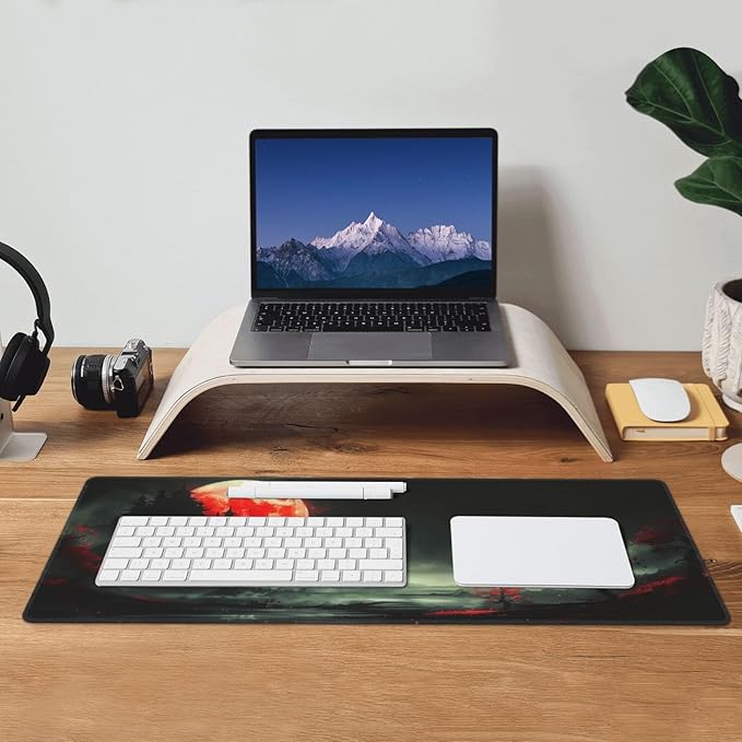 Extended Gaming Mouse Pad, Large Desk Mat XL Anime Mouse Pad Waterproof with Stitched Edges, Non-Slip Desktop Pad for Home and Office, Level Up Your 31.5x11.8 Inch (Red Moon)