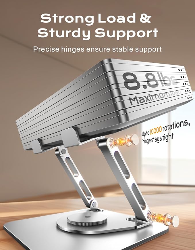 Laptop Stand for Desk 360° Flexible Rotating, Ergonomic Adjustable Laptop Riser Holder with Dual-bar Support, Portable Computer Notebook Stand for MacBook Air Pro, Dell XPS, HP (10-16")