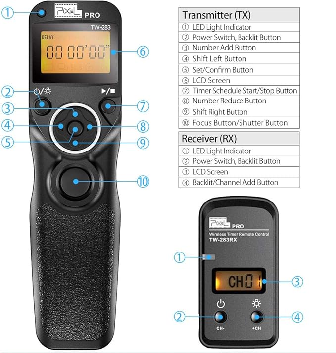 Wireless Remote Shutter Compatible for Nikon, Pixel TW-283 DC2 Wireless Shutter Release Remote Control Compatible for Nikon Z7 Z6 Df D90 D7500 D3300 D3100 D3200 D5000 D5500 D7200 D7000 D600 D750