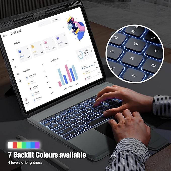 Nillkin for iPad A16 11th 10th Generation Case with Keyboard, Slide Camera Cover, Backlit Detachable Wireless Keyboard with Pencil Holder and Multi-Touch Trackpad for iPad (A16) 11th/10th Gen - Grey