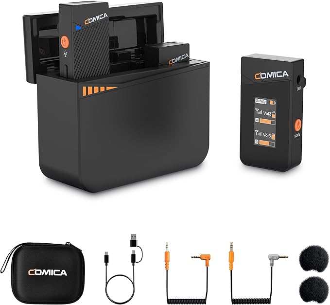 COMICA Vimo C3 Wireless Lavalier Microphone with Noise Cancellation, 656ft Transmission, Gain Control, Compact Wireless Lapel Microphone for DSLR Cameras/Android/Live-Streaming/Vlogging/YouTube