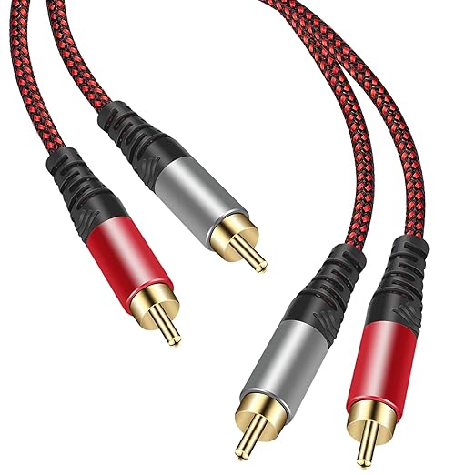 RCA Cable 6Ft,2Rca Male to 2-RCA Male Audio Stereo Subwoofer Cable [Hi-Fi Sound] Nylon-Braided Auxiliary Audio Cord for Home Theater, HDTV, Amplifiers, Hi-Fi Systems,Speakers and etc (6Ft)