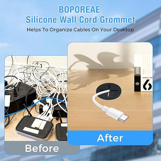 Desk Grommet, 1 in 25 mm Silicone Rubber Grommets, Black Desk Hole Cover for Cables, Flexible Wall Cord Pass Through Grommet for Office Table Computer Home Furniture Wire Organizer-8 Pcs