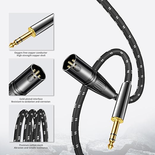 Kumiho XLR Male to 1/4 Inch 6.35mm TRS Stereo Cable Hi-Fi Balanced Bi-Shielded Interconnect Patch Cables for Microphones, Amplifiers, Mixers, Speakers 5FT
