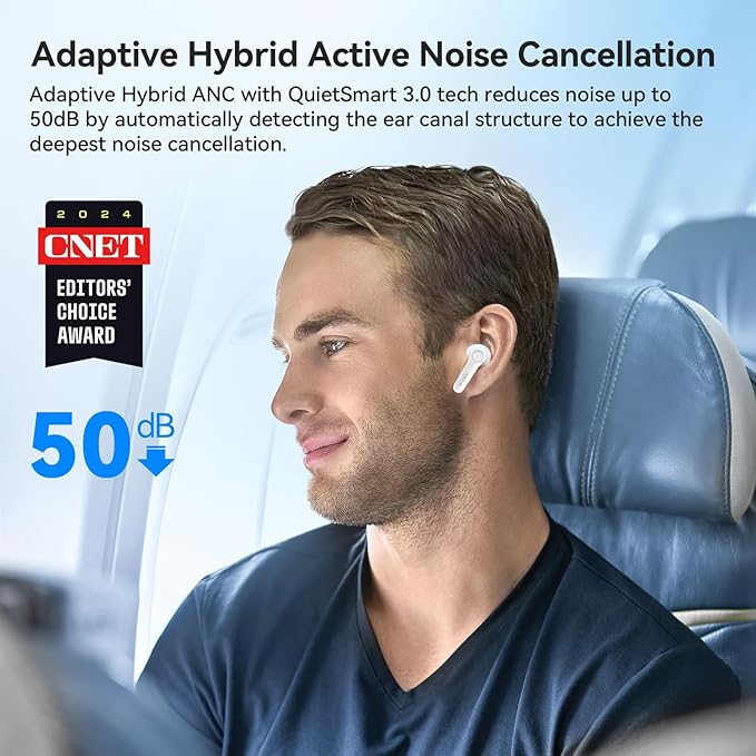 EarFun Air Pro 4 Adaptive Hybrid Noise Canceling Wireless Earbuds, Qualcomm Snapdragon Sound, aptX Lossless, 6 Mics AI CVC 8.0 Call, LDAC Hi-Res Audio, 52H Playtime, Bluetooth 5.4 (Glossy White)