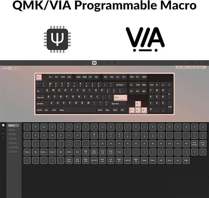 Keychron C2 Pro Wired Custom Mechanical Keyboard Full Size Layout QMK/VIA Programmable Macro White Backlit with Keychron K Pro Red Switch OEM Profile Double-Shot PBT Keycaps for Mac Windows Linux