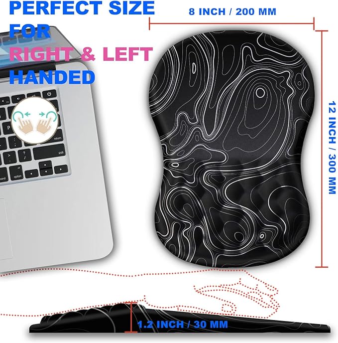 Ergonomic Mouse Pad with Massage Dot, Comfortable Computer Mouse Pad for Laptop, Wrist Rest Pain Relief, Non-Slip PU Base, Black, 12 x 8 in