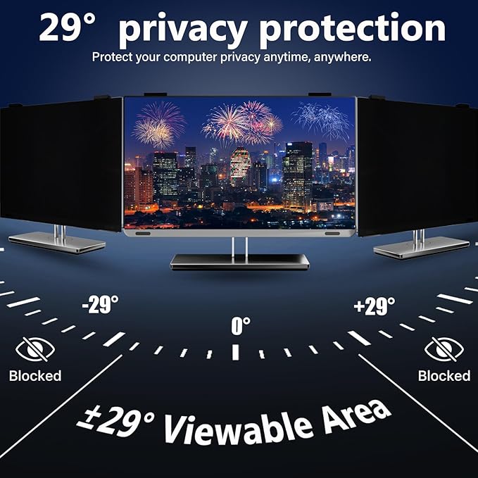 Magnetic Computer Privacy Screen Filter 27 Inch for Frameless Monitor Thin Bezel 16:9 Widescreen, Hanging Removable Anti Blue Light Privacy Filter Protector Eye Protection