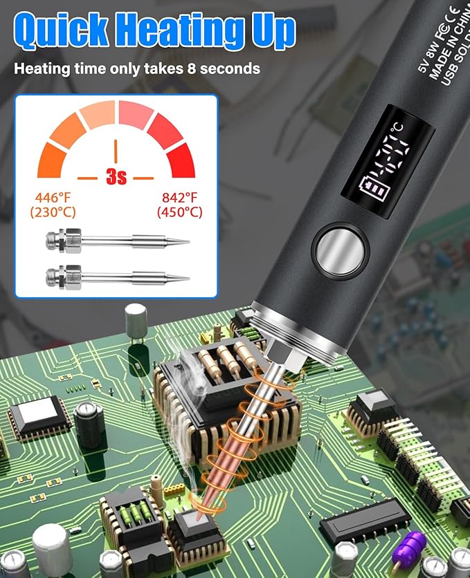 Cordless Soldering Iron Kit, 1400mAh Rechargeable Portable Cordless Soldering Iron, LCD Digital Adjustable Temperature Thermostatic Soldering Gun for Home Appliance Repair