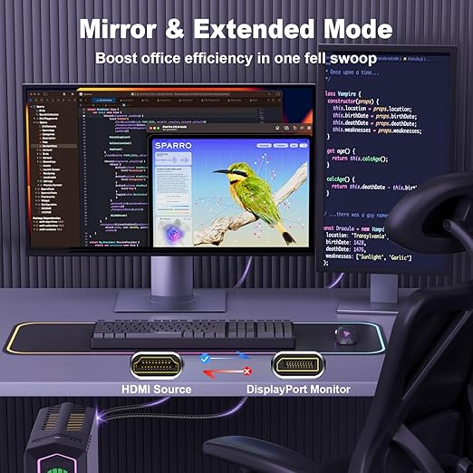 Active HDMI to DisplayPort Cable 3FT, 4K 60Hz 1080p 120Hz, Unidirectional HDMI Source to DP Monitor Display Port Cable Compatible for PC, Laptop, Computer, NVIDIA, AMD, PS5/4, Xbox