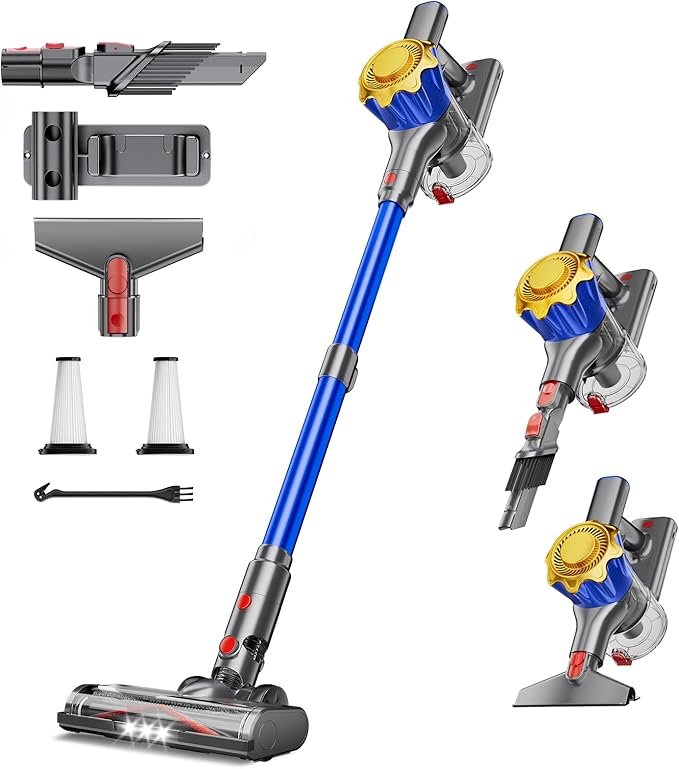 Cordless Vacuum Cleaner, 450W 48Kpa Powerful Stick Vacuum, Up to 60Mins Rechargeable Battery, Vacuum Cleaners for Home Anti-Tangled Lightweight Handheld for Hardwood Floor, Carpets, Pet Hair