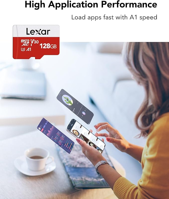 Lexar E-Series 128GB Micro SD Card 5 Pack, microSDXC UHS-I Flash Memory Card with Adapter, 100MB/s, C10, U3, A1, V30, Full HD, 4K UHD, High Speed TF Card