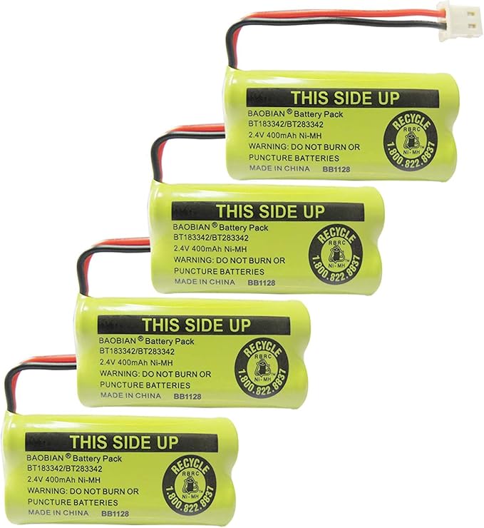 2.4V 400mAh Cordless Home Phone Battery Compatible with AT&T BT162342 BT-162342 BT166342 BT-166342 BT266342 BT-266342 BT183342 BT-183342 BT283342 BT-283342 VTech CS6329 CS6114 CS6419(4 Pack)