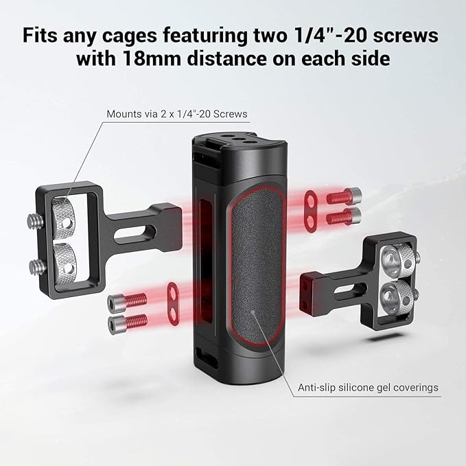 SmallRig Mini Side Handle Handgrip with Dual 1/4"-20 Screw Mount for Mirrorless Digital Camera DSLR Camera Small Camera Cage Built-in Wrench, Up and Down Adjustable, Pack of 2-4957