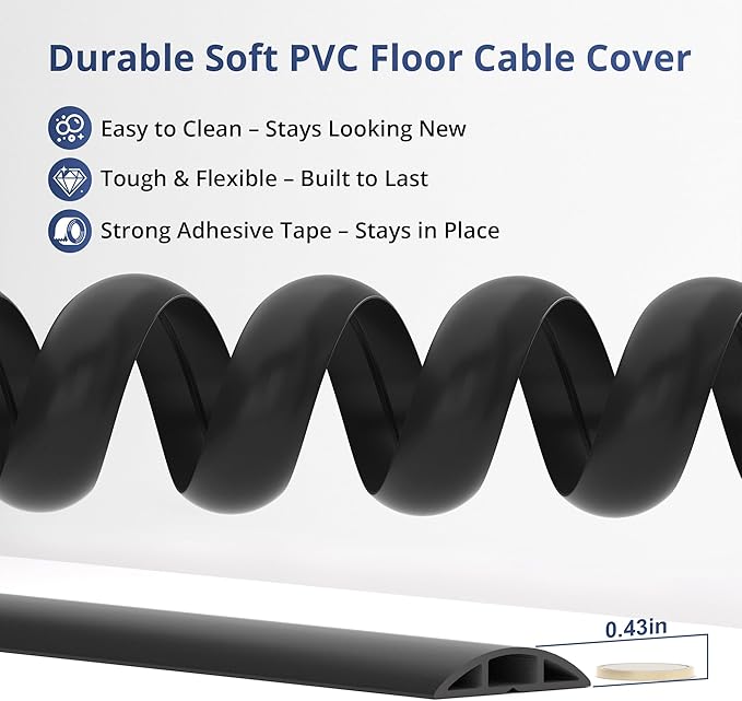 ZhiYo 3.6ft Cord Covers for Wires on Floor, Cord Hider Floor Hide Extension Cords, Soft PVC Cable Cover Cable Protector, Wire Cavity W0.62in H0.31in, Yellow Oak Wood