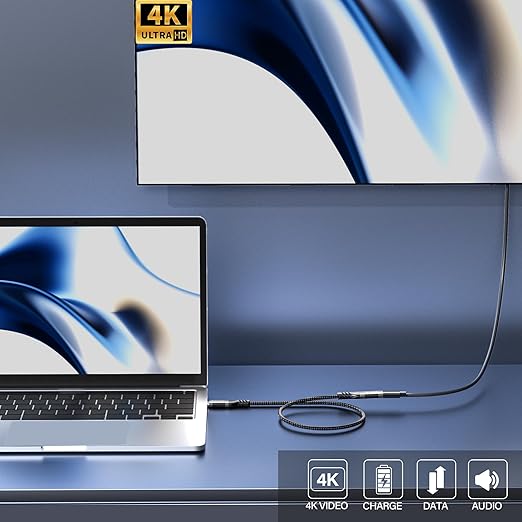 USB-C Extension Cable 6.6ft, 20Gbps Data Transfer, 4K@60Hz, 240W Charging, Male to Female Compatible with Cell Phone Cord Extension