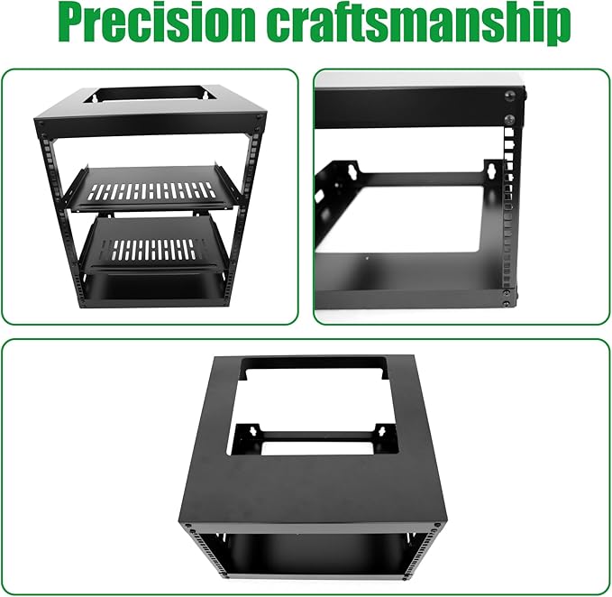 12U Wall Mount Open Frame 19 Inch Server Equipment Rack Wall Mountable Heavy Duty Design - Holds All Networking & AV Gear - Open Frame Includes 2 1U 12in Vented Shelves & Mounting screws(WALL RACK12U)
