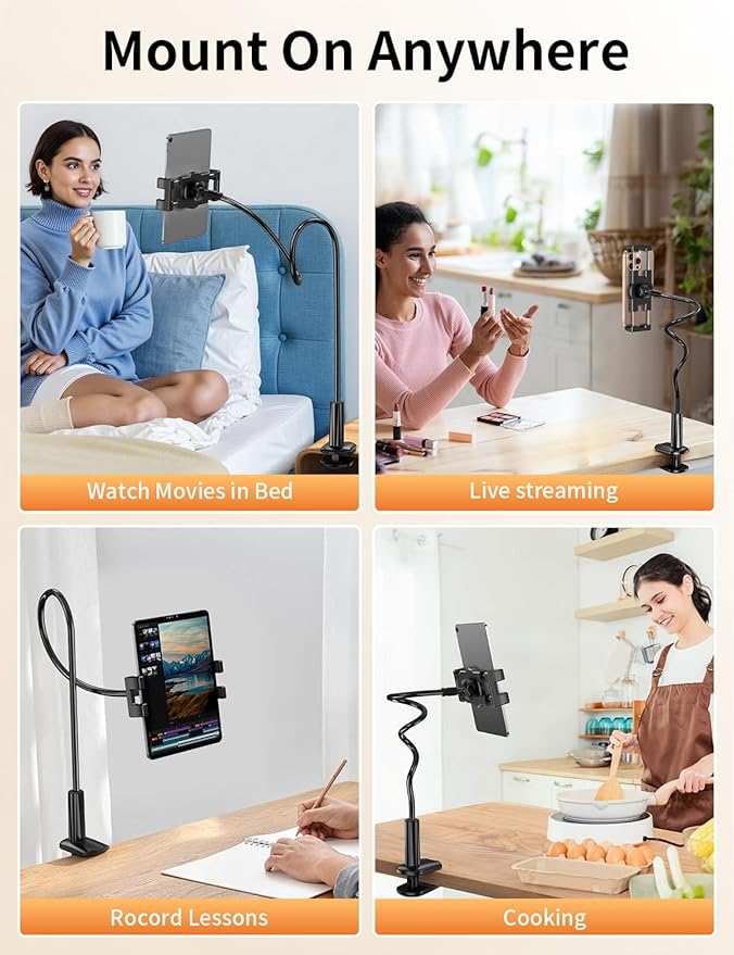 Tablet Stand, Kindle Holder for Reading in Bed, [Flexible Long Arm Gooseneck] [Anti-Slip] [Hands Free]Phone Holder for Bed Desk, i pad Stand for Fire/i pad/iPhone/Switch/Tablet Devices (4.7''-12.9'')