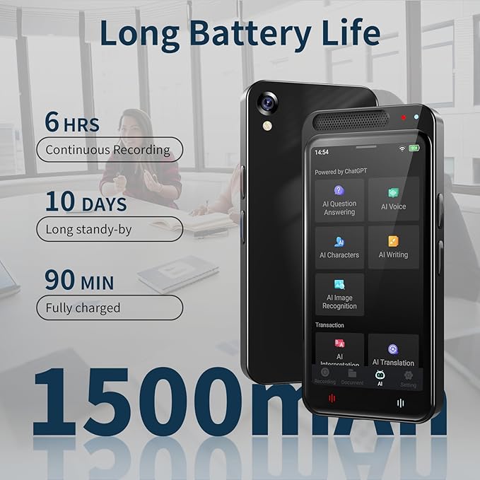 AI Voice Recorder with Playback, Digital Voice Recorder with AI Transcription, Summary, Translation, Full Touch Screen Recorder with 80GB, Audio Recorder Device for Meetings, Lectures, Interviews