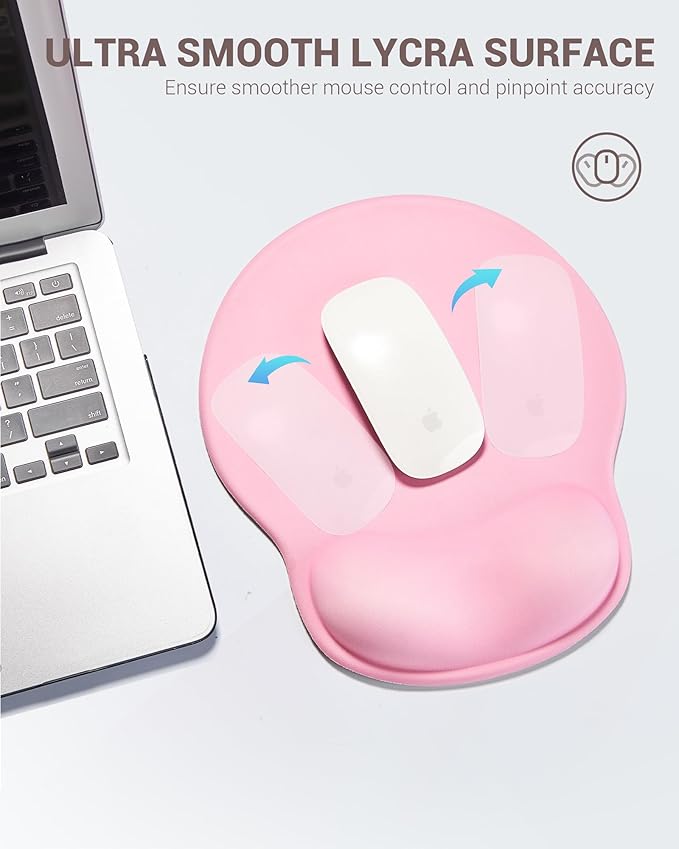 Ergonomic Mouse Pad with Wrist Rest, Large Mousepad(10.6'' x 9''), Office Wrist Support Mouse Mat with Non-Slip Base, Pain Relief for Laptop & Computer（Pink）