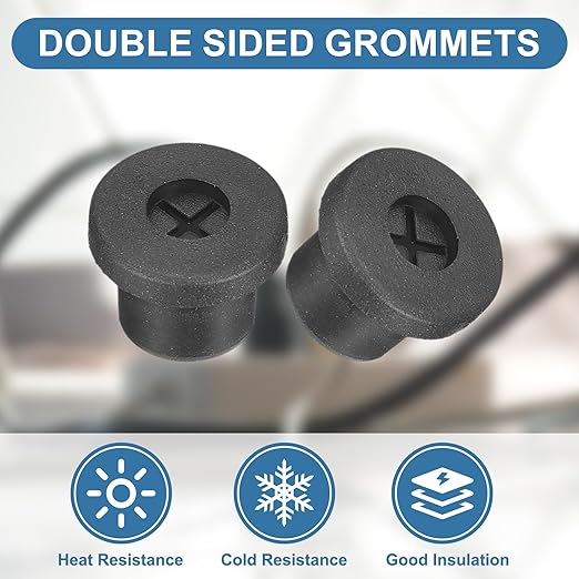 uxcell 4Pcs Cable Cord Grommet, 3/8"(10mm) Rubber Desk Grommets Wire Pass Through Hole Cover with Marked Cable Ties for Home Office Cable Wire Protection, Black