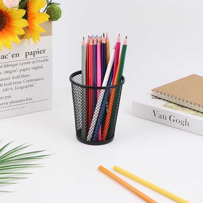 Desk Pencil Pen Holder, Wire Mesh Pen Cup Holder for Desk Organizer and Office Desk Accessories (6 Pack)