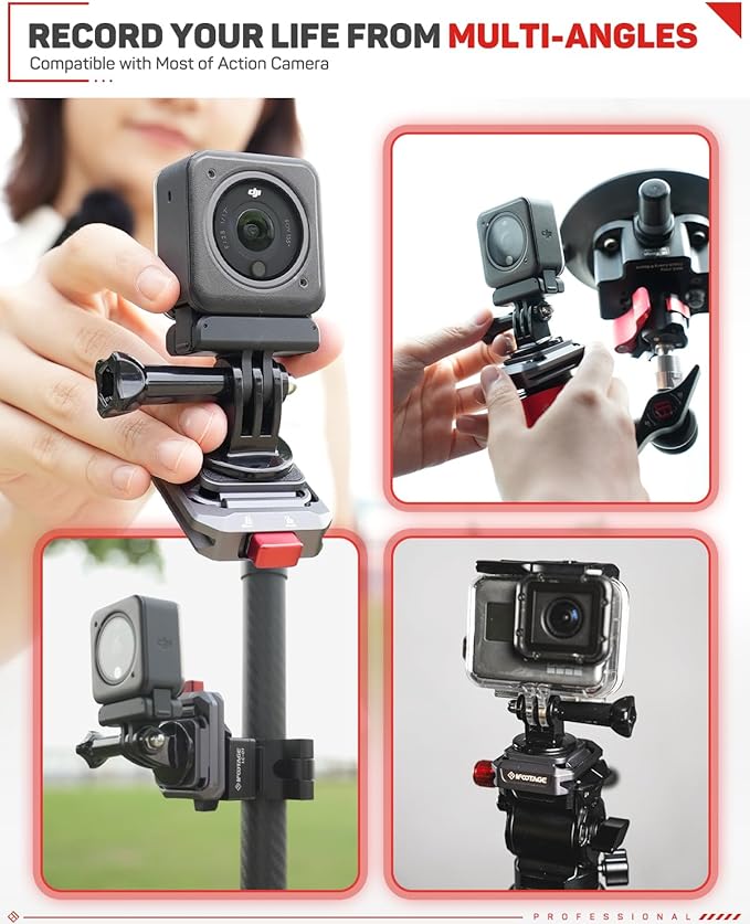 IFOOTAGE Action Camera Adapter Quick Release, Aluminum Tripod Mount Adapter, Quick Release Plate Compatible with GoPro/DJI Action Camera, Q38-RS