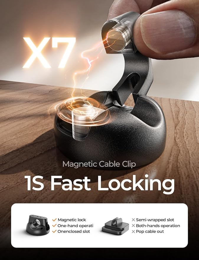 16-Pack Magnetic Cable Clips [1S Snap-On] Cord Holder, LISEN Office Desk Organizers and Accessories with 8 Extra Strong Adhesive Pads, Wire Organizer for Nightstand, Home, Wall, Car, Desktop