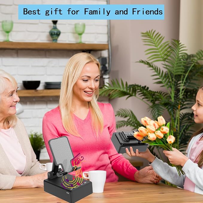 Birthday Gifts for Men,Cell Phone Stand with Wireless Bluetooth Speaker and Antislip Base HD Surround Sound for Home and Outdoors with Bluetooth Speaker for Desk Compatible with iPhone (Black)