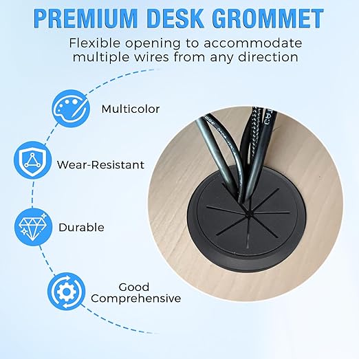 Desk Grommet 2-1/16" (53 mm), Desk Hole Cover for Cables Brown, Cable Grommet ABS Plastic, Desk Hole Grommet for Office and Home Table Cable, Detachable & Flexible Cable Cord Organizer-2 Pcs