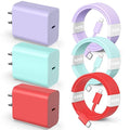 Compatible with iPhone 14 13 12 Charger, 20W Fast Charging Wall Charger, 10 FT USB ightning Cable,Phone Chargerr Cord for Phone 14/13/12/12 Pro Max/11/Xs Max/XR/X,AirPods Pro and More(Pueple/Blue/Red)