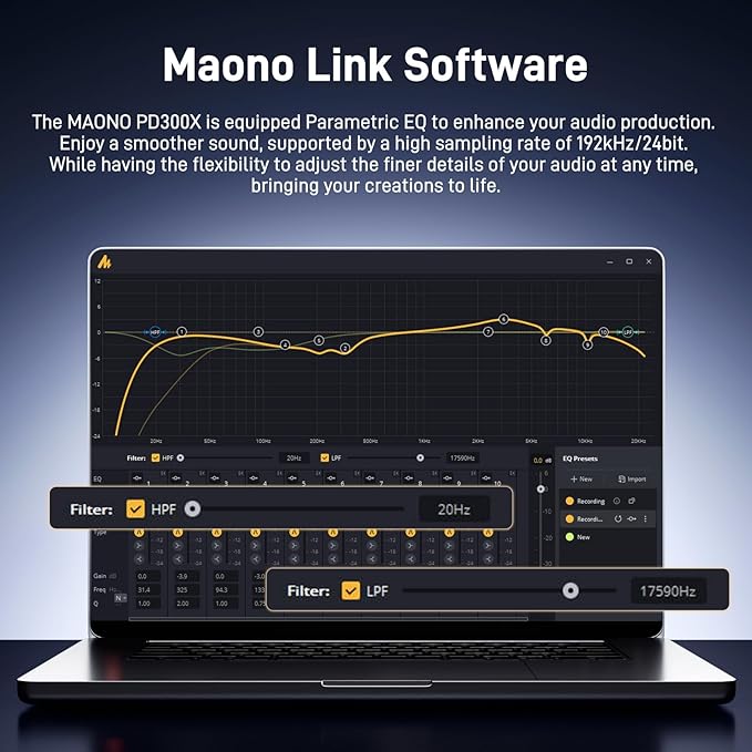 MAONO Dynamic Microphone-XLR USB Podcast Recording Mic: for Vocal Recording, Content Creation, Home Studio, Voiceover, with 192kHz/24bit, Noise Reduction, Mic Gain, Monitoring, Mute (PD300X)