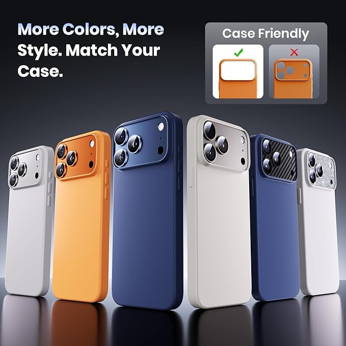 Hoerrye for iPhone 17 Pro Camera Lens Protector - [12FT Shatterproof Military Grade] [Strong Adsorption] Top 9H+ Tempered Glass Camera Screen Full Protective Cover Case Friendly,Cosmic Orange