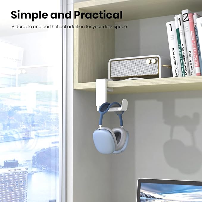 EURPMASK PC Gaming Headset Stand - Adjustable Clamp-on Headphone Holder, 360 Degree Swivel & Cable Clip Organizer - White