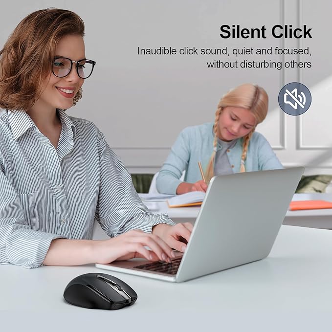 TECKNET Wireless Mouse Rechargeable, 2.4G USB-A Silent Mouse, Quiet Click, 6 Adjustable 4800 DPI, Cordless Computer Mice, Ergonomic Mice for Laptop, 6 Buttons for Chromebook, Ergo Grip - Black