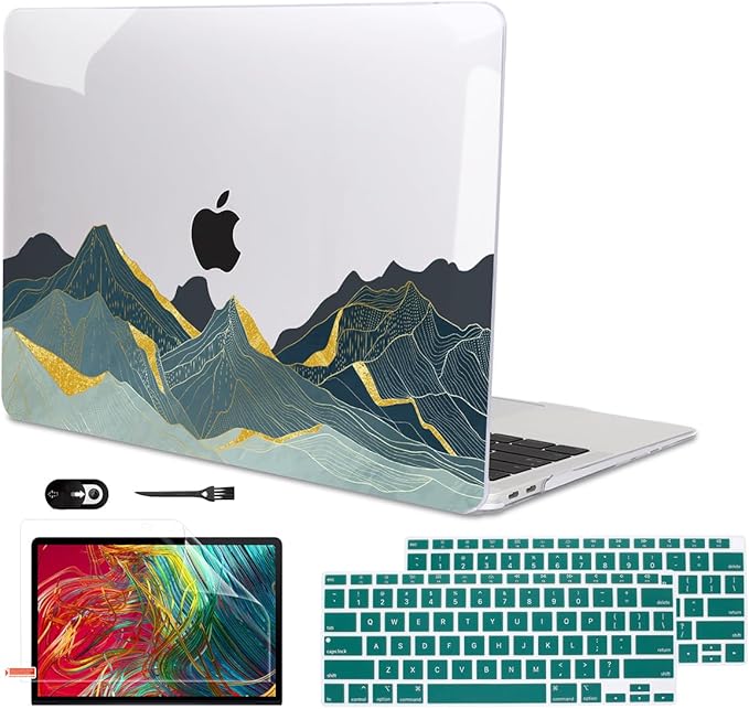 for MacBook Air 13 Inch Case 2021 2020 2019 2018, Plastic Hard Shell Case Keyboard Cover for Mac Air 13 Model A2337 M1 A2179 A1932 with Touch ID & Retina Display, Circling Mountain