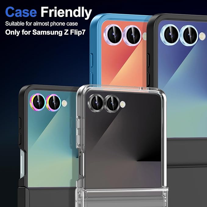 for Samsung Galaxy Z Flip 7 Camera Lens Protector, Individual Metal Ring Tempered Glass Lens Cover, [Strong Adsorption] Scratch Resistant Ultra-Thin HD Clear Lens Cover, 1 Set-Purple