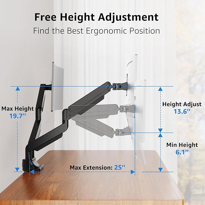 MOUNTUP Dual Monitor Mount fits 22''-42'' Ultrawide Screen, Holds 6.6-33lbs, Dual Monitor Arm Desk Mount, Heavy Duty Gas Spring Monitor Stand for 2 Monitors, Vesa Mount with Clamp/Grommet Base