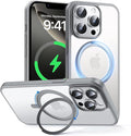 MAGIC JOHN 360° Rotatable Magnetic Invisible Stand for iPhone 14 Pro Case [Anti-Slip Grip] [Compatible with MagSafe] 16FT Shockproof for iPhone 14 Pro Case with Kickstand, Gray