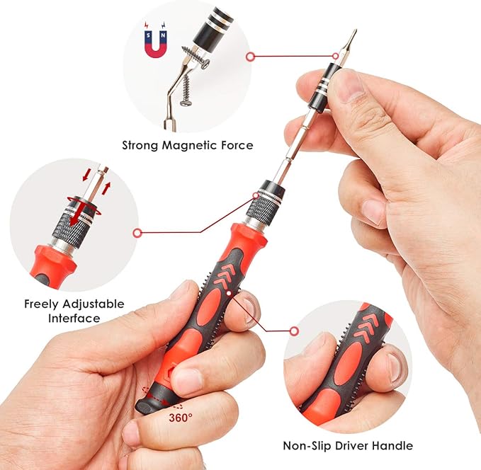 SHARDEN Precision Screwdriver Set, 122 in 1 Electronics Magnetic Repair Tool Kit with Case for Repair Computer, iPhone, PC, Cellphone, Laptop, Nintendo, PS4, Game Console, Watch, Glasses etc (Red)