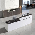 Reception Desk with Counter, Modern Front Desk Reception Counter with Keyboard Tray, Lockable Drawer and Storage Shelves for Office, Retail, Salon (White+Black/Left, 71" L*24" W*39" H)