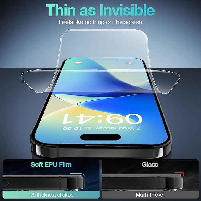 3 Pack Flexible Film Screen Protector for iPhone 16, Non-breakable Soft TPU Hydrogel Film for iPhone 16 Screen Protector Film (NOT Glass)