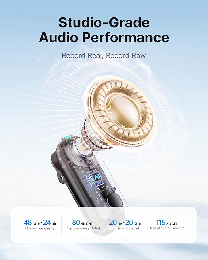 BOYA Magic Wireless Mini Microphones for iPhone 15-16/Android, 4 Form-in-1 Mic, 7g Lightweight, AI Noise Reduction, 48kHz/24bit, APP Control, 328ft Range, Microphone for Recording (Stand not included)