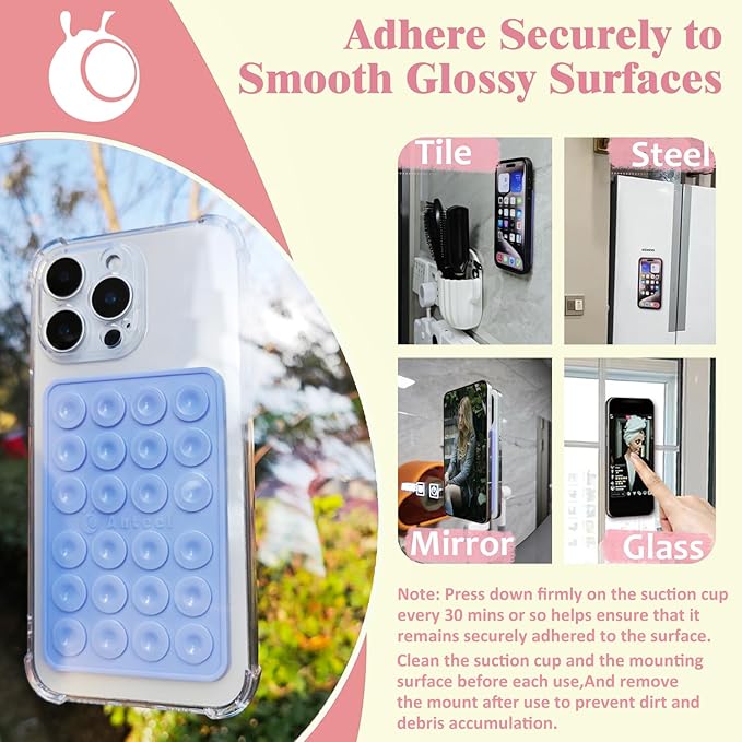 Anteel MAX Silicone Suction Phone Case Adhesive Mount, Upgraded Super Strong Grip, Durable, Easy to Use, Hands-Free Sticky Phone Holder for Selfies, Tiktok Videos, 2.56"x3.94" (LBL&LBL)