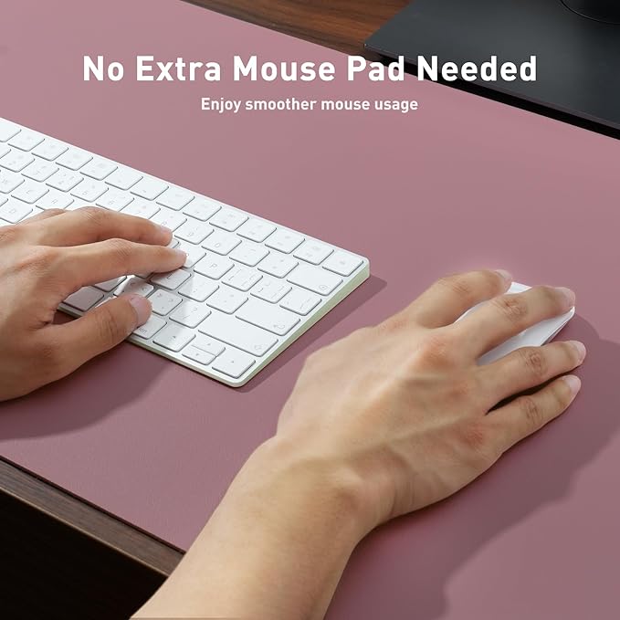 Aothia Leather Office Desk Mouse Pad Protector, Non-Slip PU Leather Laptop Desk Blotter/Mat, Waterproof Writing Pad for Office and Home, Dark Pink, 23.6" x 13.7"