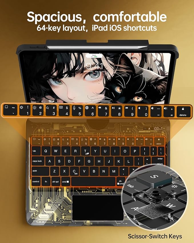 Intermerge Clear Keyboard Case for iPad Pro 11" (M4) 2024 Only, 360° Swivel Multi-Touch Trackpad, 7-Color RGB Backlit, Pencil Holder, Type-C, Power Indicator, Shadow Pulse