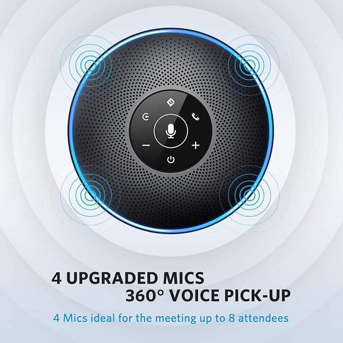 EMEET Bluetooth Speakerphone M2 Black Conference Speaker for 5-8 People Business Conference 360º Voice Pickup 4 AI Microphone Self-Adaptive Conference Call Speaker Skype USB Speakerphone
