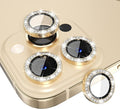 Choiche [3+1 for iPhone 13 Pro/iPhone 13 Pro Max Camera Lens Protector Bling, 9H Tempered Glass Camera Cover Screen Protector Metal Ring Decoration Accessories (Diamond-Gold)
